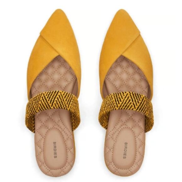 Birdies The Swan Flats Suede Cuff Mules Pointed Toes In Citron Yellow Size 8 - Picture 1 of 9